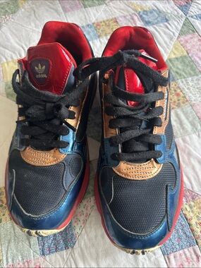 P—adidas Multicolor Retro Running Shoes - Navy, Red & Tan Accents